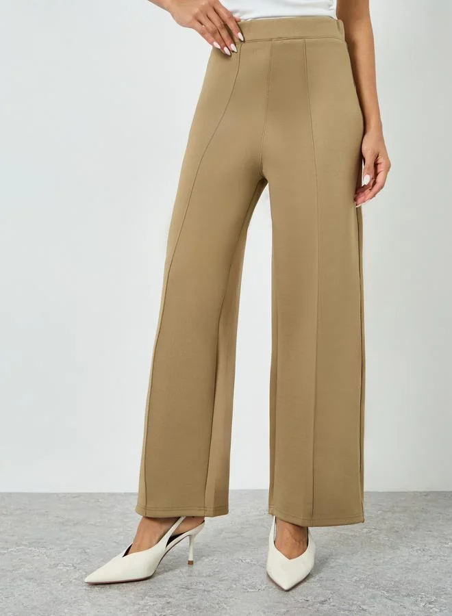Styli Khaki Wide Leg Scuba Pants